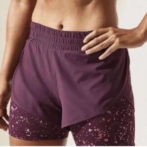 Athleta Hit It 2-In-1 Short Athletic Activewear running XS Warm Splatter Purple